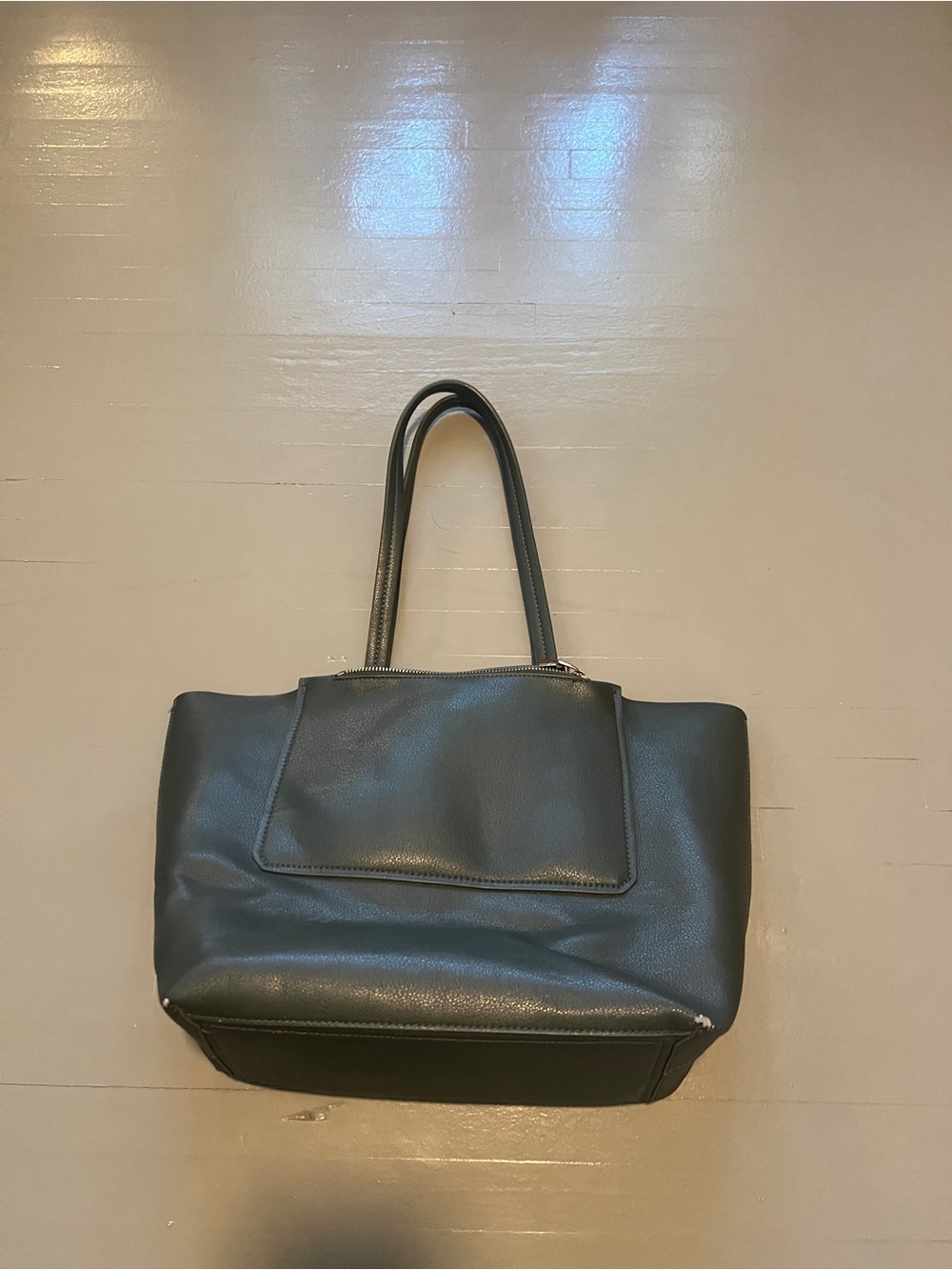Charming Charlie Black Leather-Look Tote with Front Patch Pocket